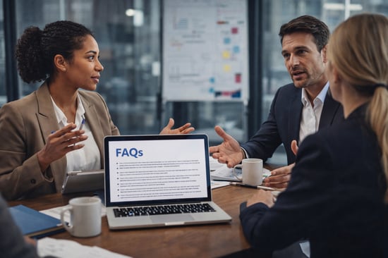 Business team reviewing key questions from an energy market-intelligence report during a meeting
