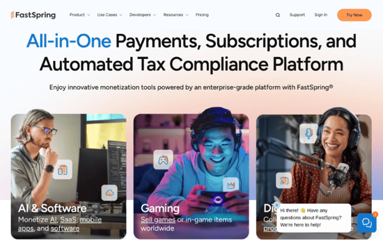 payments, subscriptions, and FastSpring the automated tax compliance platform.