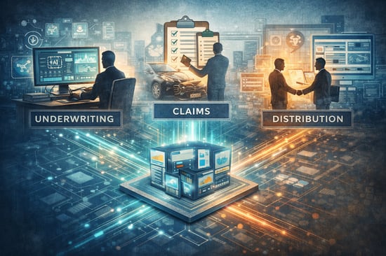 Insurance underwriting, claims, and distribution connected through a shared digital operating platform