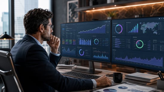 individual advisor reviewing portfolio-performance charts and investment analytics