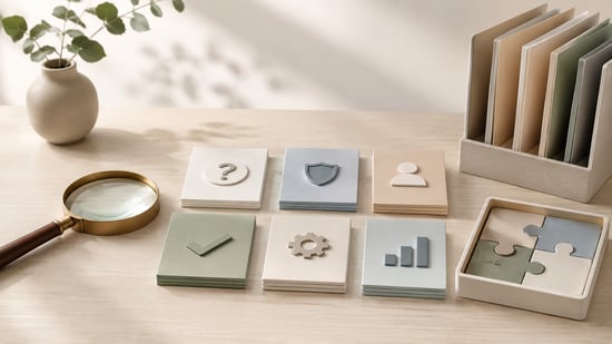 Security, ownership, process and approval symbols arranged as parts of a larger supplier-readiness picture.
