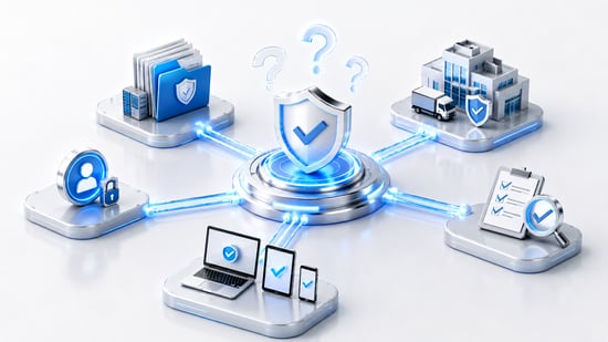 Connected security controls covering users, devices, business systems and compliance checks within a scalable data security model.