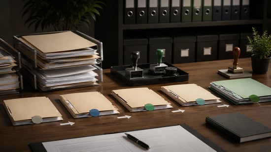 Organized folders moving through an approval workflow, representing coordinated security questionnaire review and evidence validation.