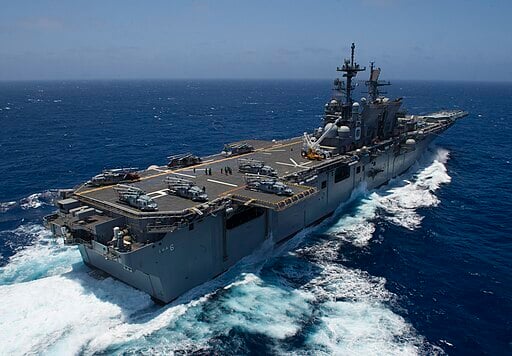 USS America LHA-6 performs flight operations while underway