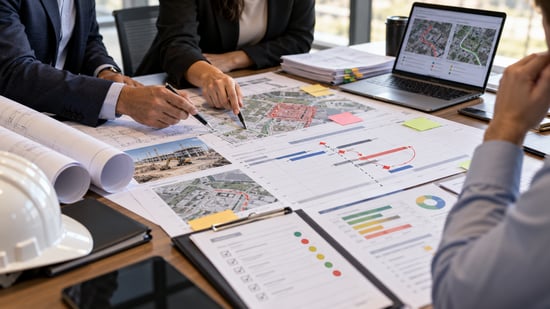 Business decision-makers reviewing revised infrastructure project plans, construction timelines, and procurement requirements to reassess B2B sales opportunities.
