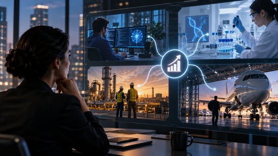 Four funding events — software, biotechnology, energy and aerospace — leading to different business priorities and buyers.