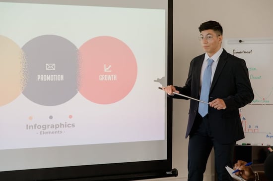 A founder presenting strategy on a regulatory-compliance market opportunity